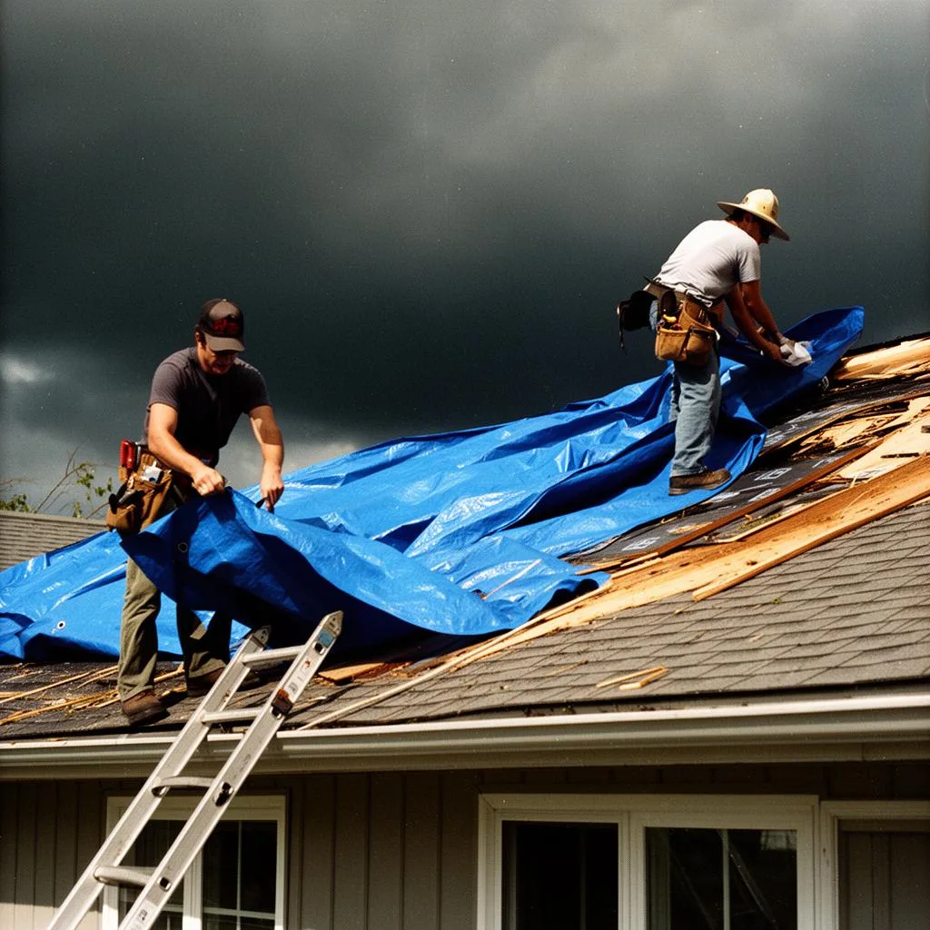 Emergency tarping after a Garland storm